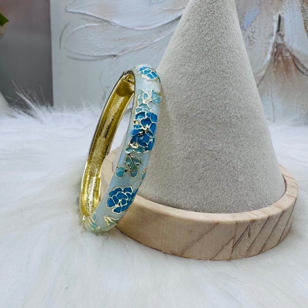 Blue on Blues Flower Enamel Cloisonne Bracelet Bangle